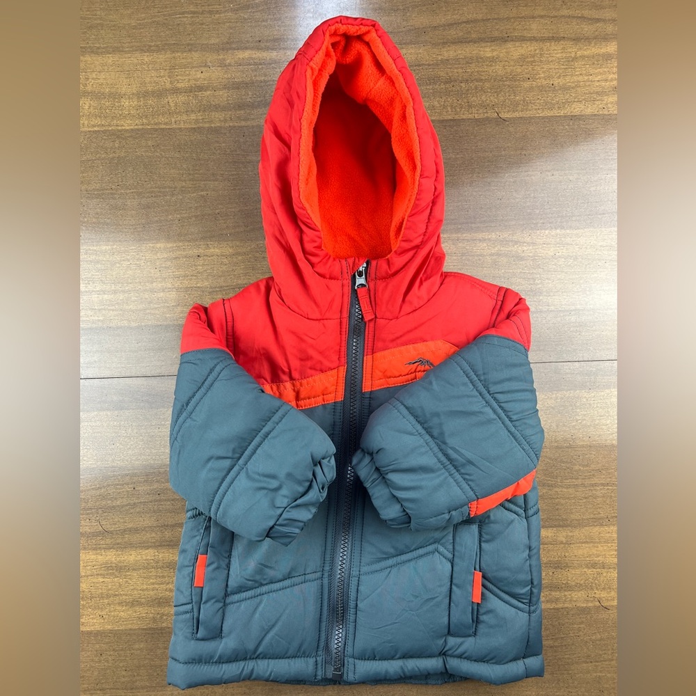 Pacific Trail Infant Puffer Hooded Lined Jacket Size 12M, 12 Months Red/Gray EUC